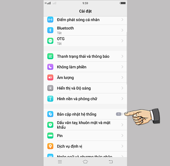 chọn Bản cập nhật hệ thống